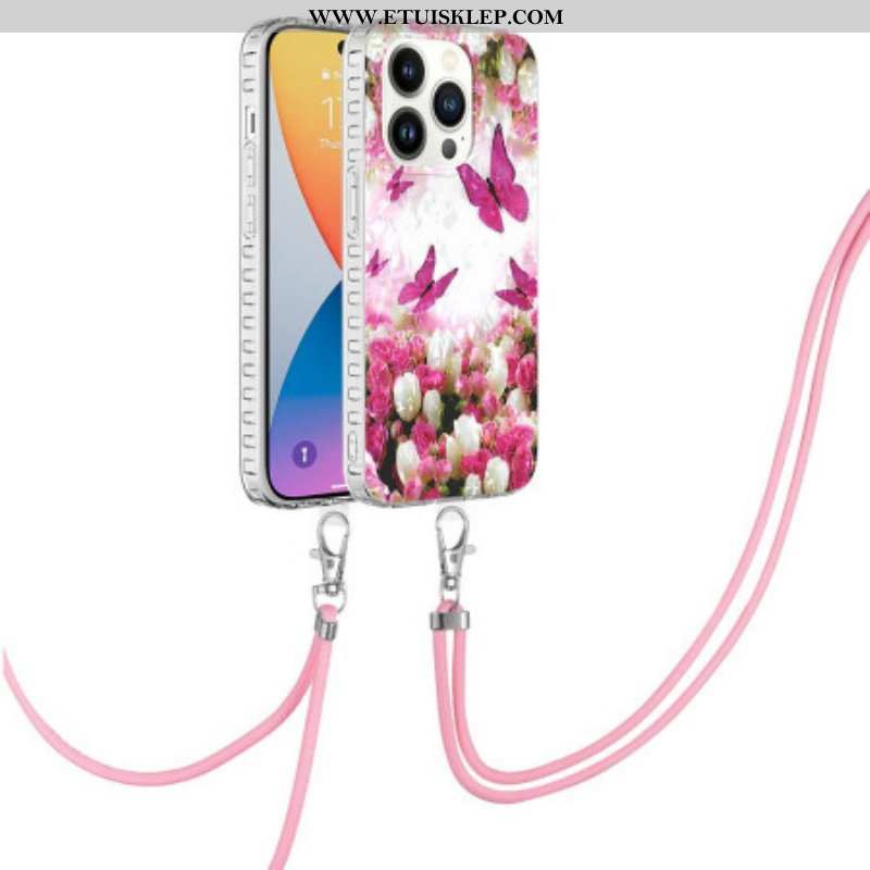 Etui do iPhone 14 Pro ze Sznurkiem Motyle W Stylu Sznurka